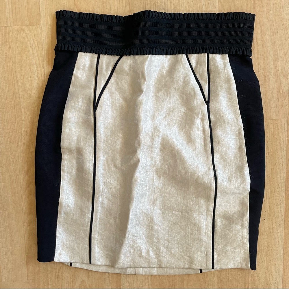 Two Piece Coord Skirt Set Cream Black Sheer sleeveless top, pencil skirt - Picture 9 of 12